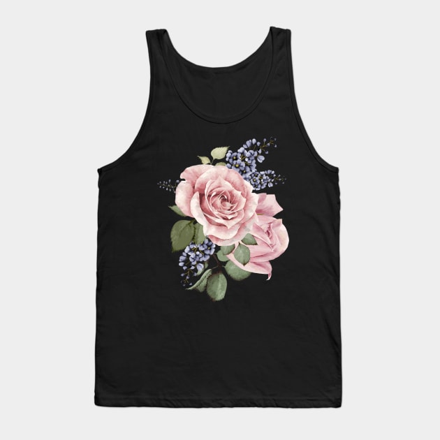 Centifolia Roses Garden Floral Design Pink Cut Flowers Hand-painted  Flower Tank Top by laneyeleonore5645